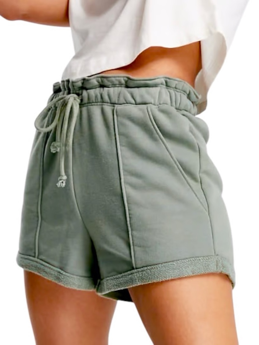 Abercrombie & Fitch High Rise Paper Bag Shorts Sage Green
